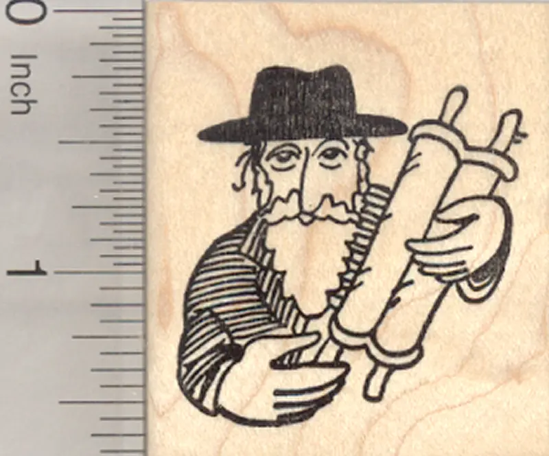 Rabbi Holding Torah Rubber Stamp – Reverent Jewish Educator Illustration 1