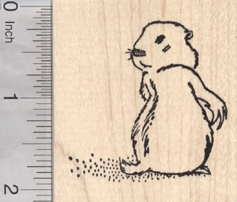 Retro Woodchuck Rubber Stamp Looking Back – Groundhog Day Series 1