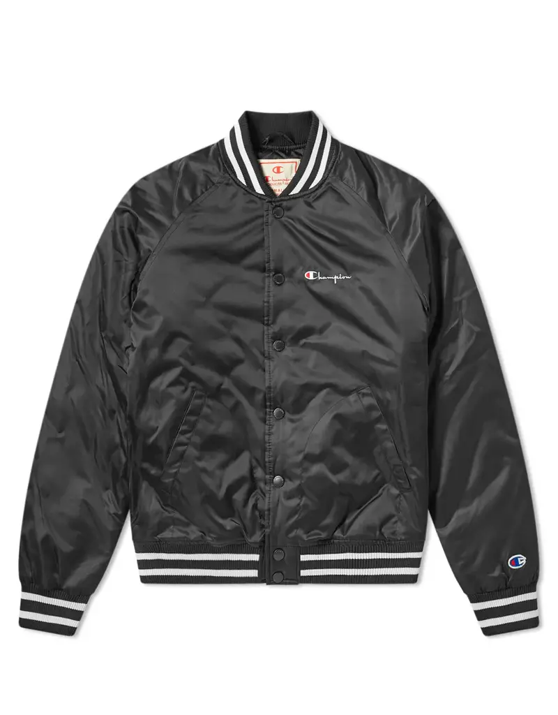 Reverse Weave Satin Bomber Jacket With Script Logo In Black 1