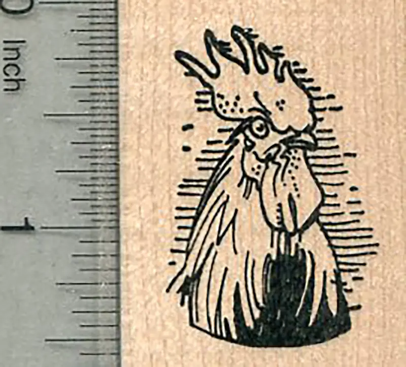 Rooster Portrait Rubber Stamp – Detailed Avian Artwork 1
