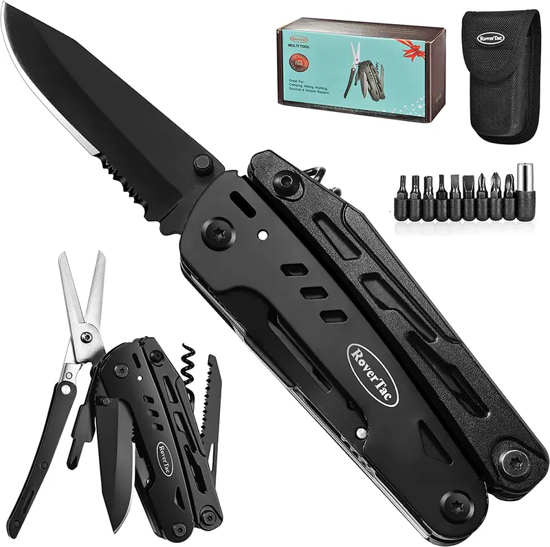 Rovertac 18-In-1 Edc Folding Knife Multitool – Ergonomic Grip, 9-Bit Driver Set, Corkscrew & Secure Liner Lock For Daily Use 1