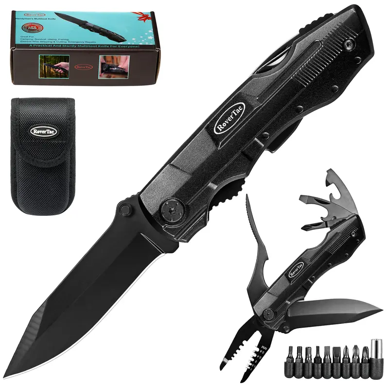 Rovertac 9-In-1 Folding Pocket Knife With Wire Stripper, Screwdriver Set & Liner Lock – Compact Survival Tool For Camping, Hiking, And Everyday Carry 1