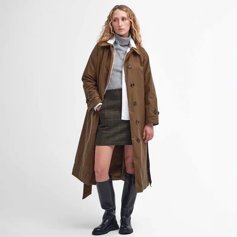 Sand And Ancient Loden Tartan Waxed Trench Coat 1