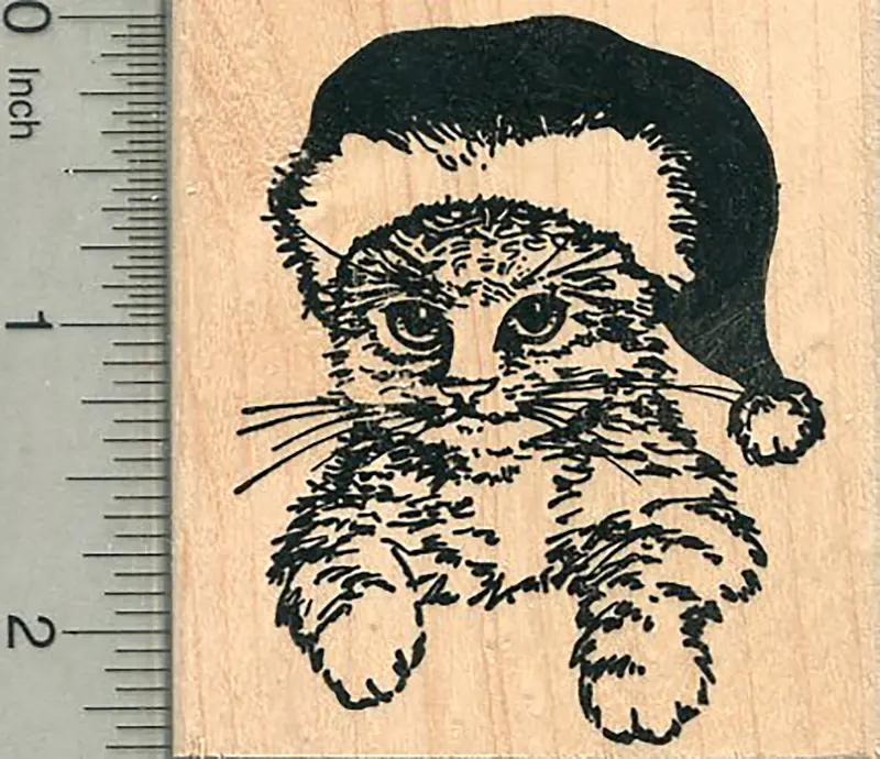 Santa Cat Rubber Stamp – Festive Feline Holiday Series 1