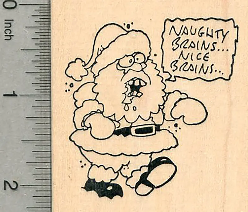 Santa Zombie Christmas Rubber Stamp – Undead Claus Seeking Brains 1