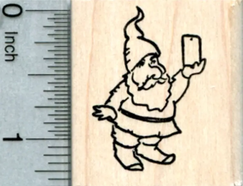 Selfie Gnome Rubber Stamp – Garden Figure With Smartphone 1
