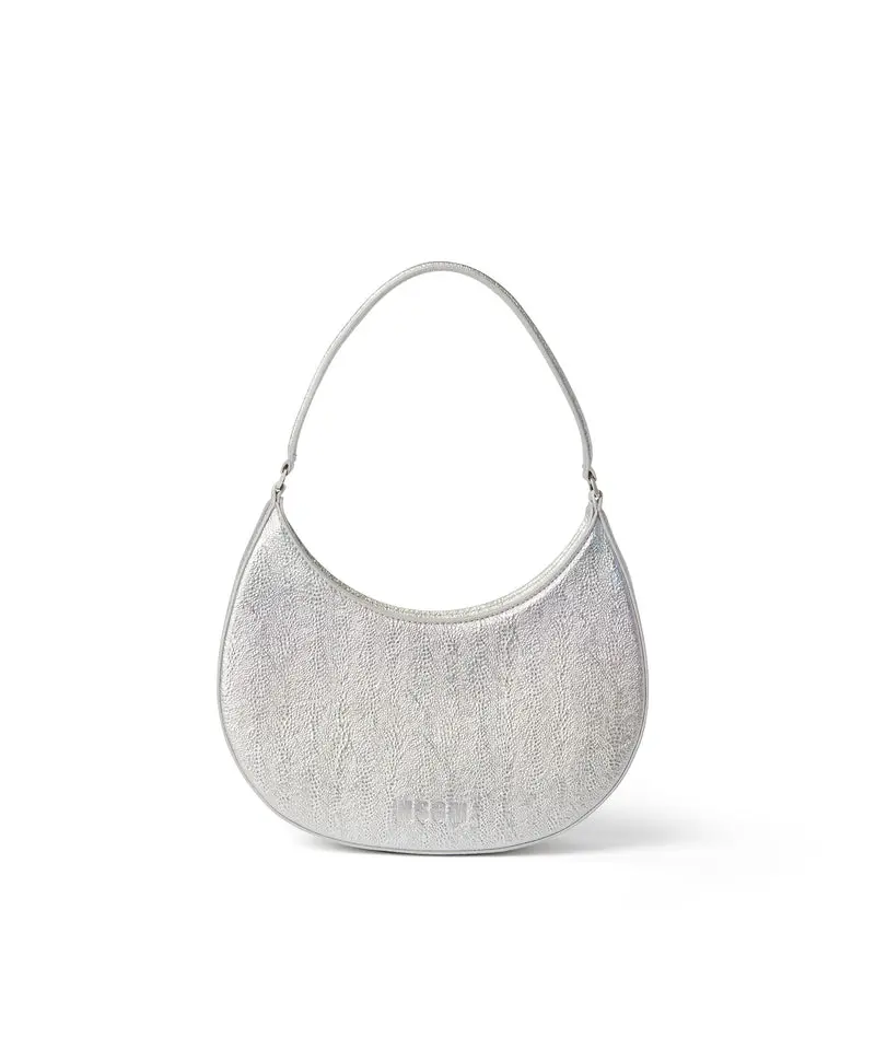 Shaded Craquelé Faux Leather Mini Hobo Shoulder Bag – Silver Finish 1