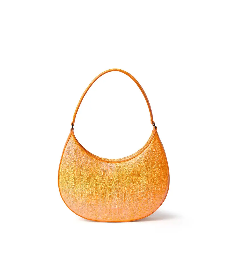 Shaded Craquelé Faux Leather Mini Hobo Shoulder Bag – Vibrant Orange 1