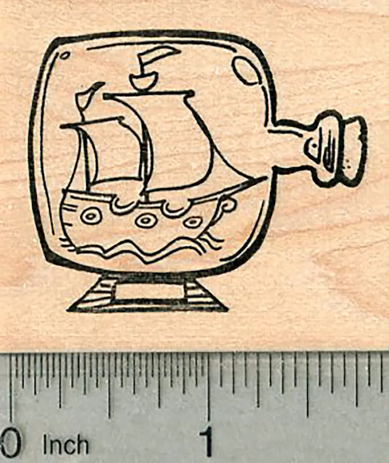 Ship-In-A-Bottle Rubber Stamp – Vintage Maritime Collectible Style 1