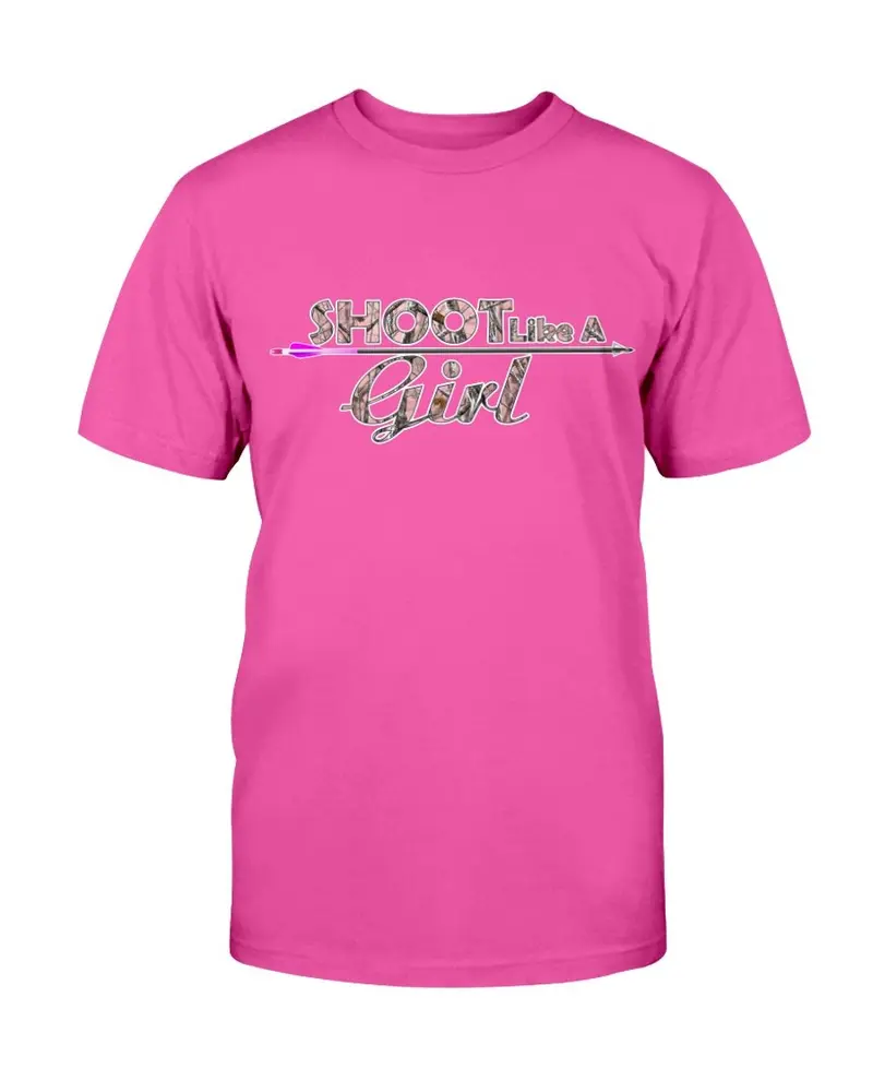 ‘Shoot Like A Girl’ Pink Camo Bowhunting T-Shirt