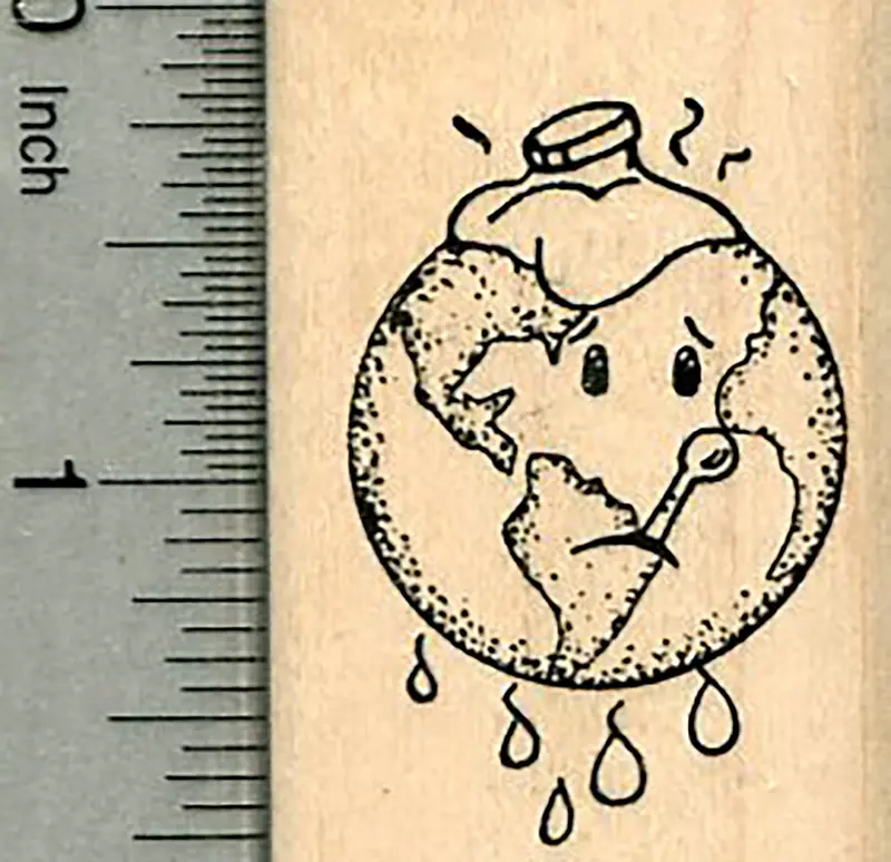 Sick Earth Rubber Stamp – Climate Change Awareness With Thermometer 1