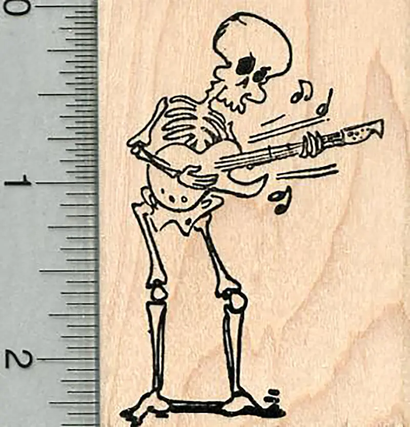 Skeleton Playing Electric Guitar Rubber Stamp – Día De Los Muertos Style 1