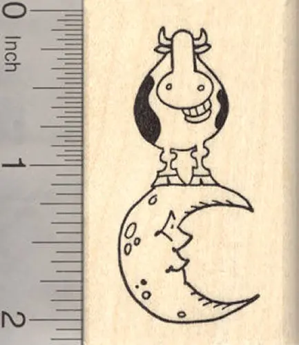 Smiling Cow Leaping Over The Moon Rubber Stamp 1
