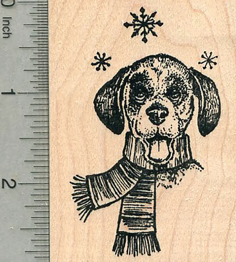 Snow-Eating Beagle Stamp – Cheerful Holiday Canine 1