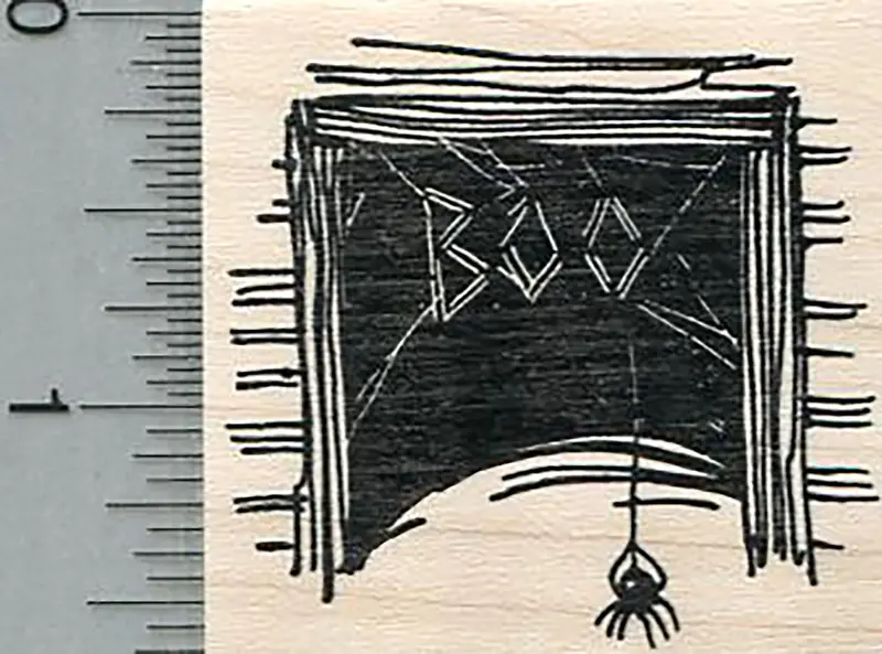 Spider Writing 'Boo' – Halloween Rubber Stamp 1