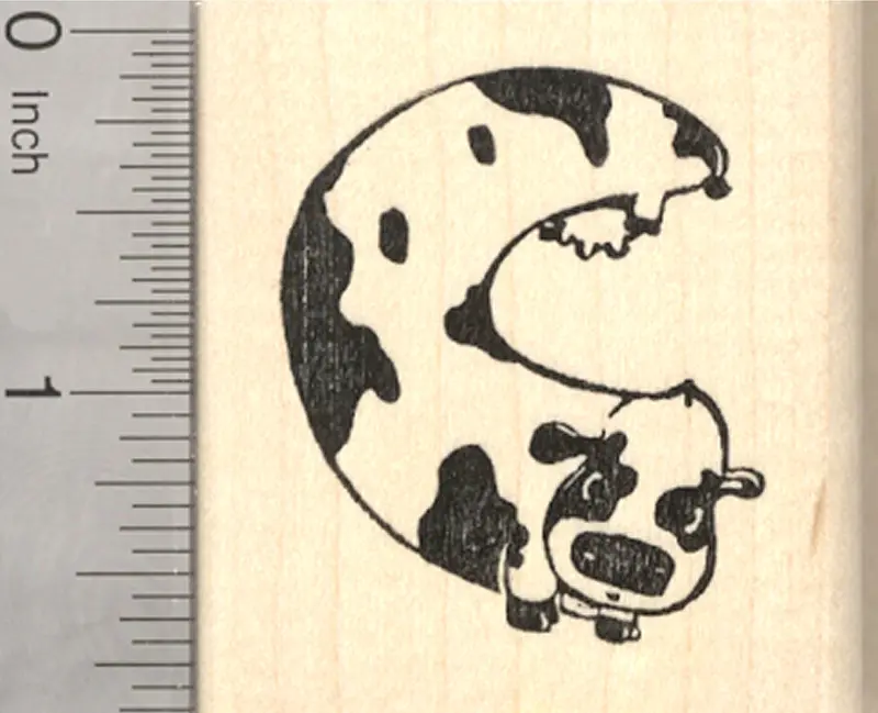 Spotted Cow Rubber Stamp – Bovine Silhouette Shaped As The Letter C 1