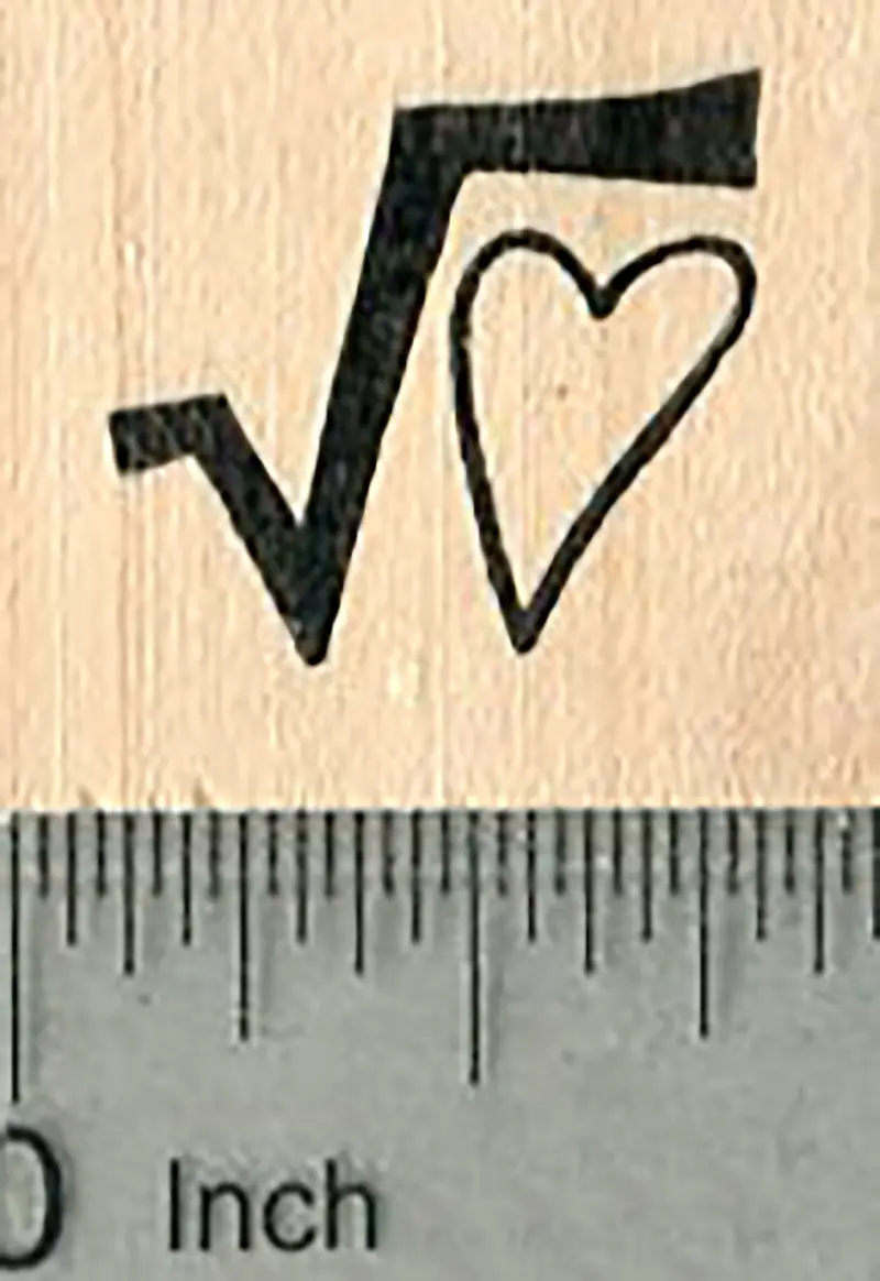 Square Root Symbol With Heart Rubber Stamp — Whimsical Math-Themed Design 1
