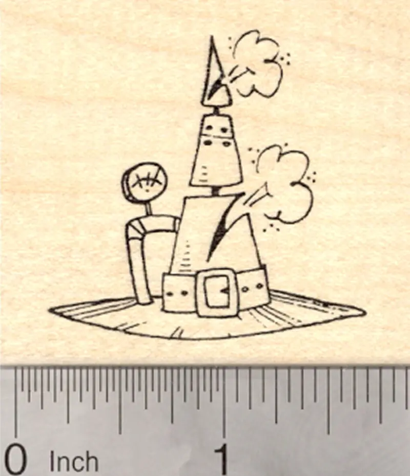 Steampunk Witch Hat Rubber Stamp – Vintage-Inspired Halloween Accessory Design 1