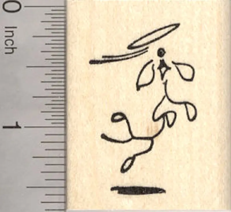 Stick Figure Dog Catching A Frisbee Rubber Stamp 1