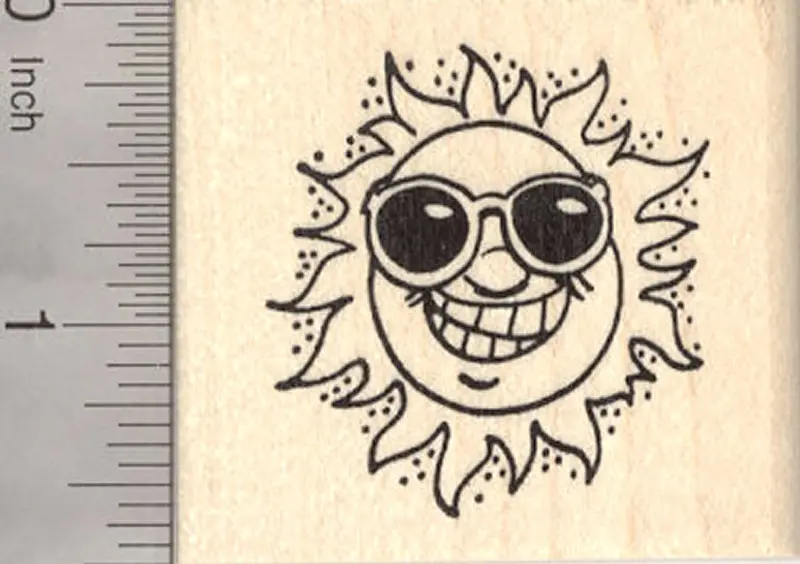 Sunny Grinning Sun With Sunglasses Rubber Stamp 1
