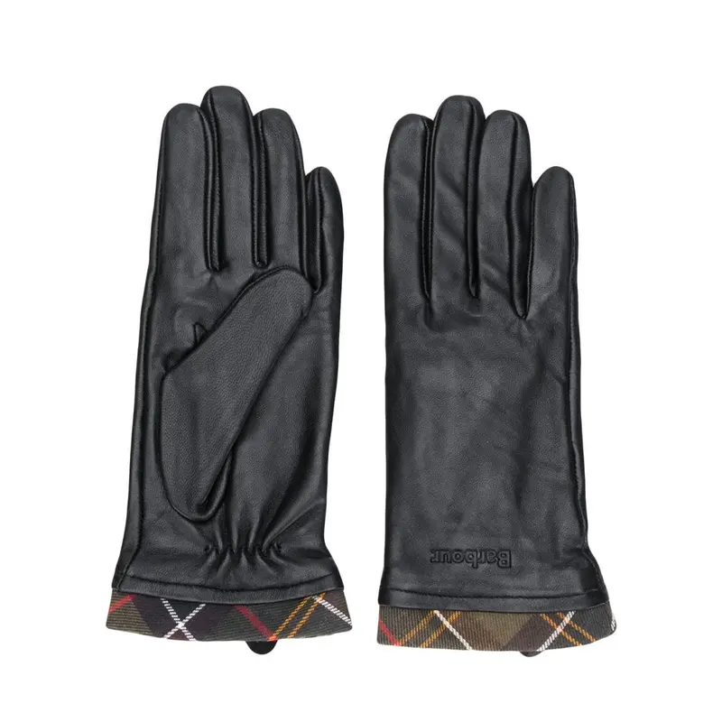 Tartan-Trimmed Leather Gloves – Matte Black 1