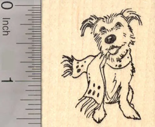 Terrier In Scarf Rubber Stamp – Winter Holiday Or Hanukkah Canine Design 1