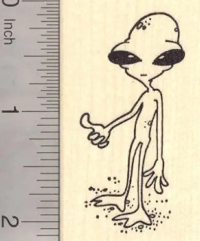 Thumbs-Up Alien Rubber Stamp – Friendly Extraterrestrial Hitchhiker Design 1