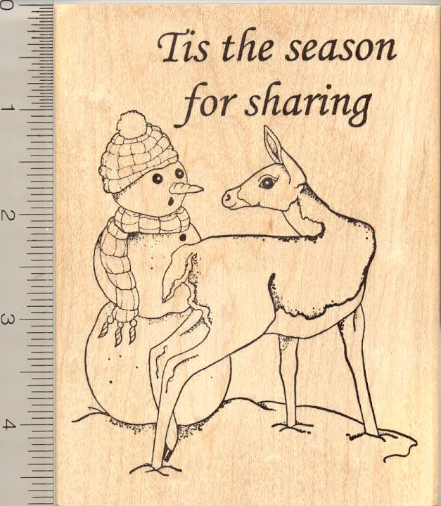 ‘Tis The Season’ Stamp – Holiday Deer & Snowman Duo 1