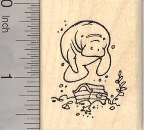 Treasure-Hunting Manatee Rubber Stamp – Pirate-Themed Sea Creature 1