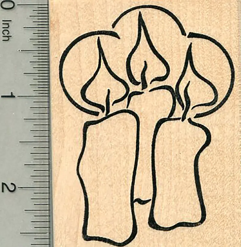 Tri-Flame Candle Rubber Stamp – Trio Of Lit Holiday Candles 1