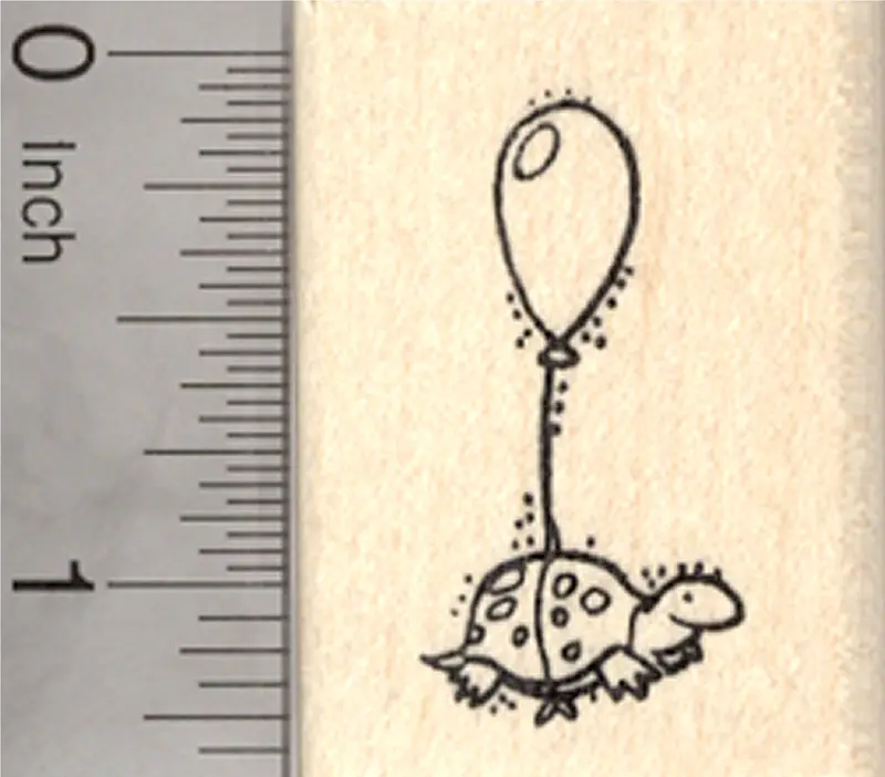Turtle Floating With Balloon Rubber Stamp 1