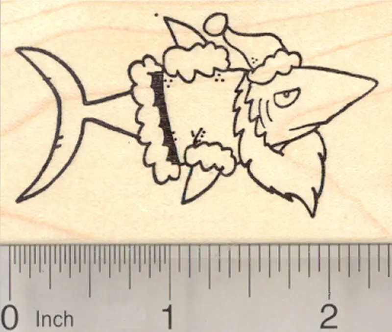 Underwater Christmas Rubber Stamp: Santa Claus As A Shark 1
