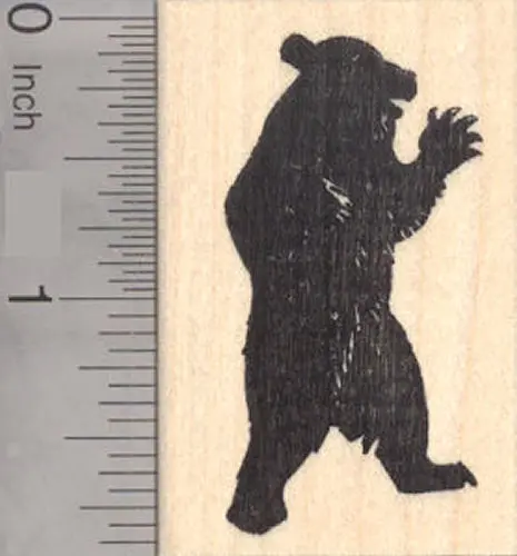 Upright Bear Silhouette Rubber Stamp – Bold Black Or Grizzly Bear Outline 1