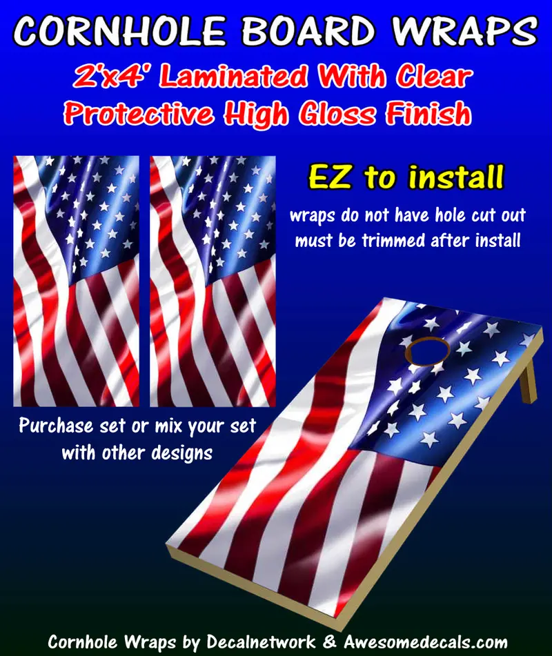 Waving American Flag Cornhole Board Cover 1