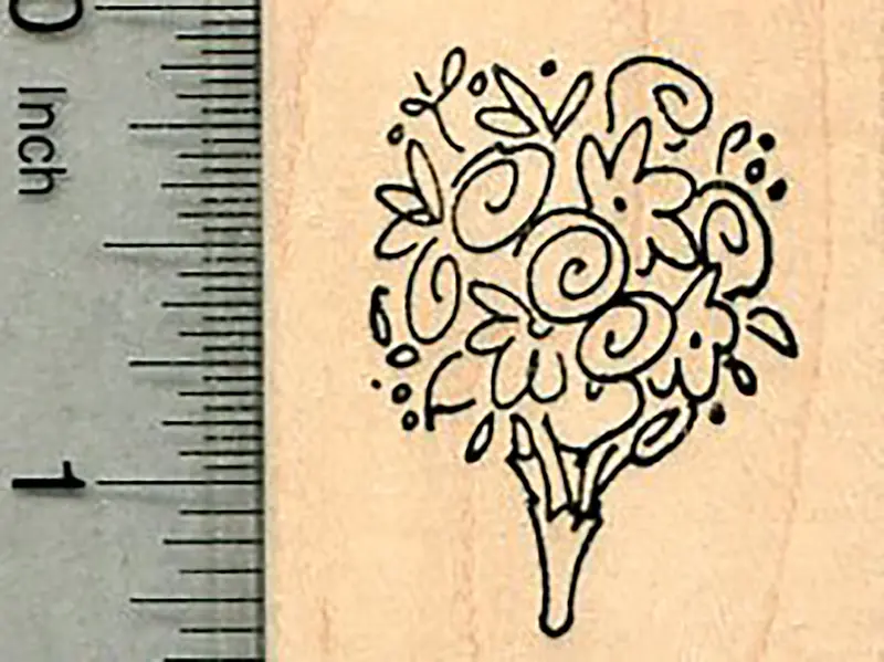 Wedding Bouquet Rubber Stamp – Botanical Bridal Floral Arrangement 1