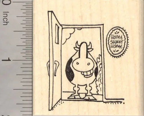 'When The Cows Come Home' Rubber Stamp – Smiling Cow With Rustic Charm 1