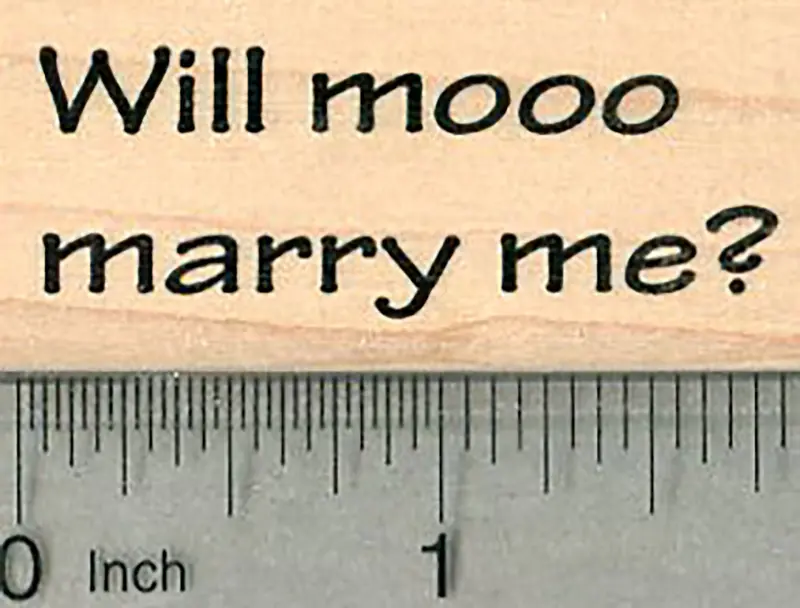 'Will Moo Marry Me?' Rubber Stamp – Whimsical Cow-Themed Proposal 1