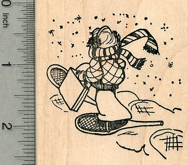 Winter Snowshoeing Rubber Stamp: Figure In Snowshoes On A Trail 1