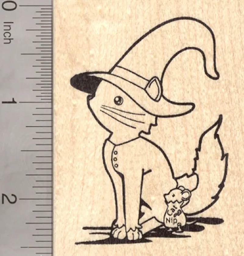 Witch Cat Halloween Rubber Stamp With Playful Catnip Mouse 1