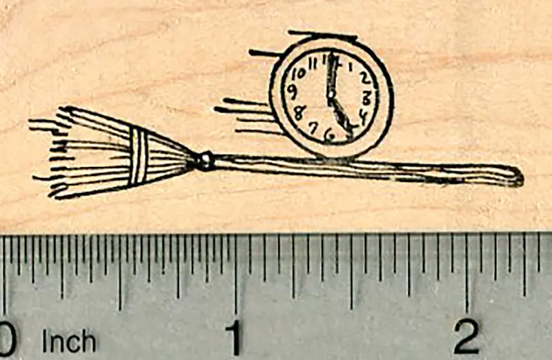 Witch Clock Rubber Stamp – Enchanted Timepiece Design 1
