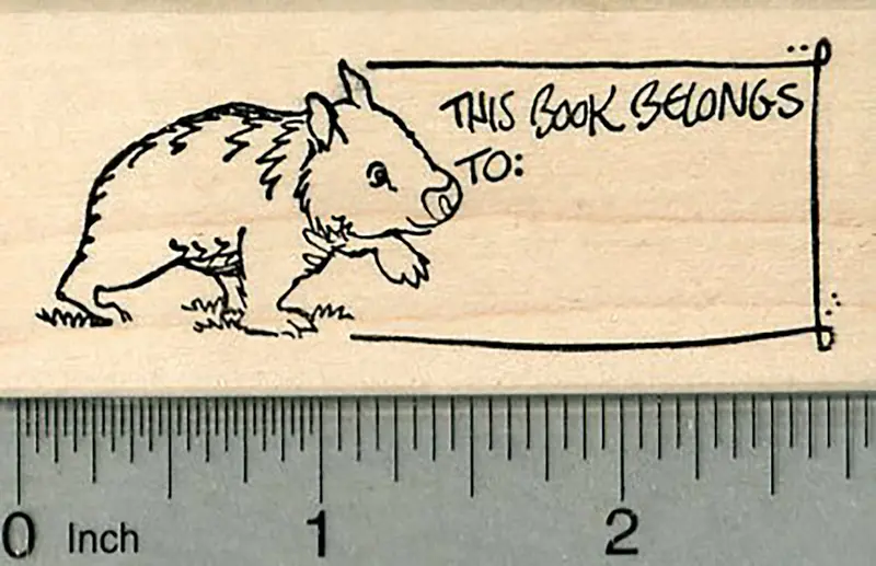 Wombat Bookplate Rubber Stamp – 'This Book' Line Included (Non-Customizable) 1