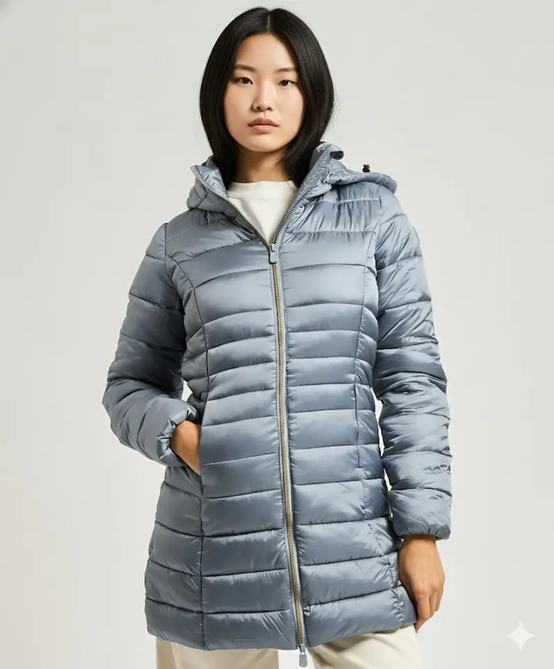 Women'S Blue Fog Animal-Free Hooded Puffer Coat – Reese 1