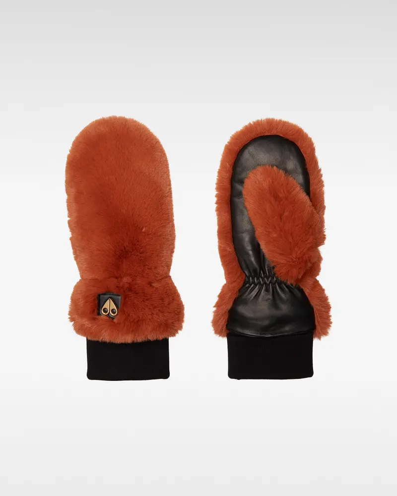 Women’S Cheever Leather-Trimmed Mittens – Caramel Café 1