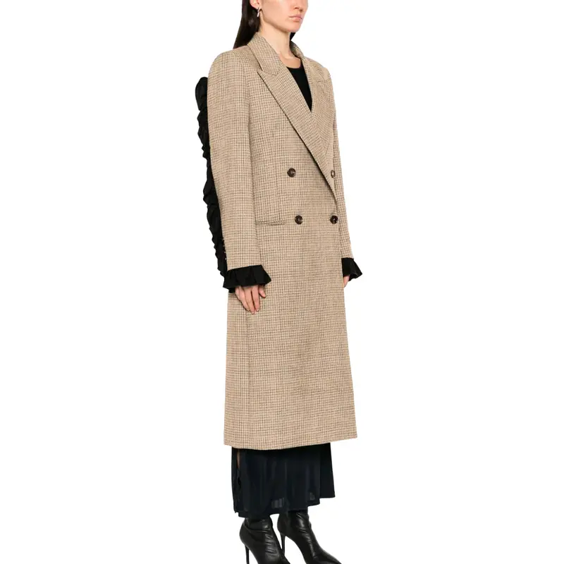 Women'S Microcheck Wool Blend Coat In Sand Tone 1