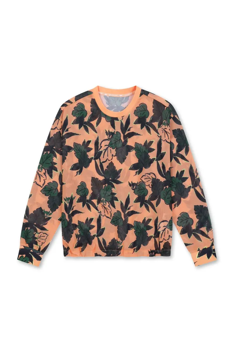 Women'S Orange Forest Mesh Pullover Top 1