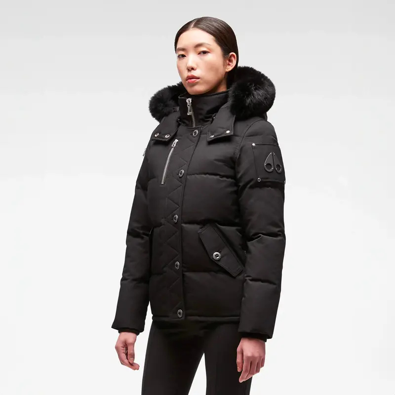 Women'S Original 3Q Black Fur Coat With Black Fox Fur Accent 1