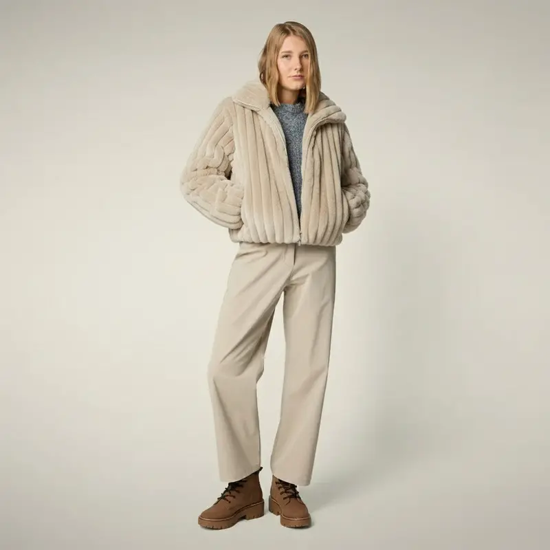 Women'S Rainy Beige Reversible Faux Fur Jacket – Elina 1