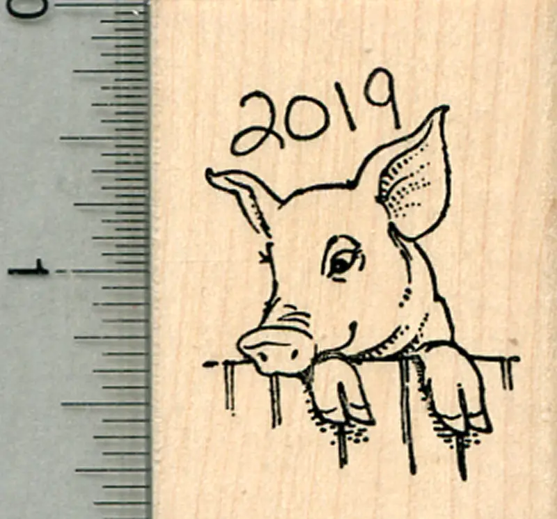 Year Of The Pig Rubber Stamp – 2019 Chinese Zodiac With Fence Element 1