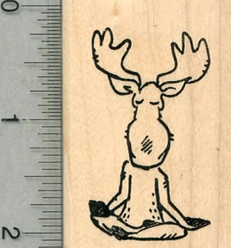 Yoga Moose Rubber Stamp, Whimsical Animal Meditation Series 1