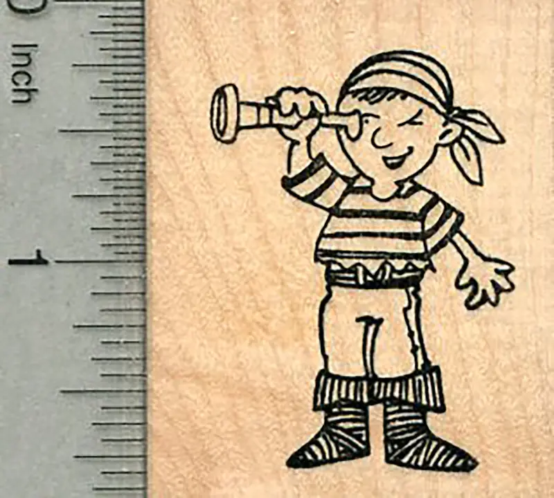 Young Pirate Boy Rubber Stamp – Whimsical Birthday Celebration Theme 1